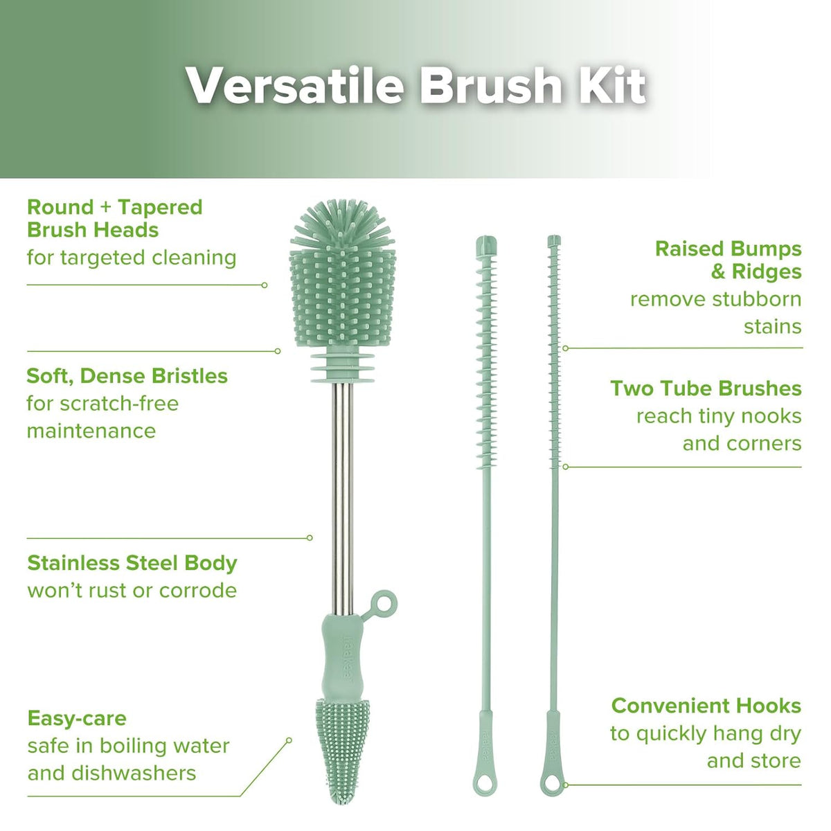 haakaa Silicone Cleaning Brush Kit - Baby Bottle Brush Cleaner for Breast Pump,Nipple,Breast Milk