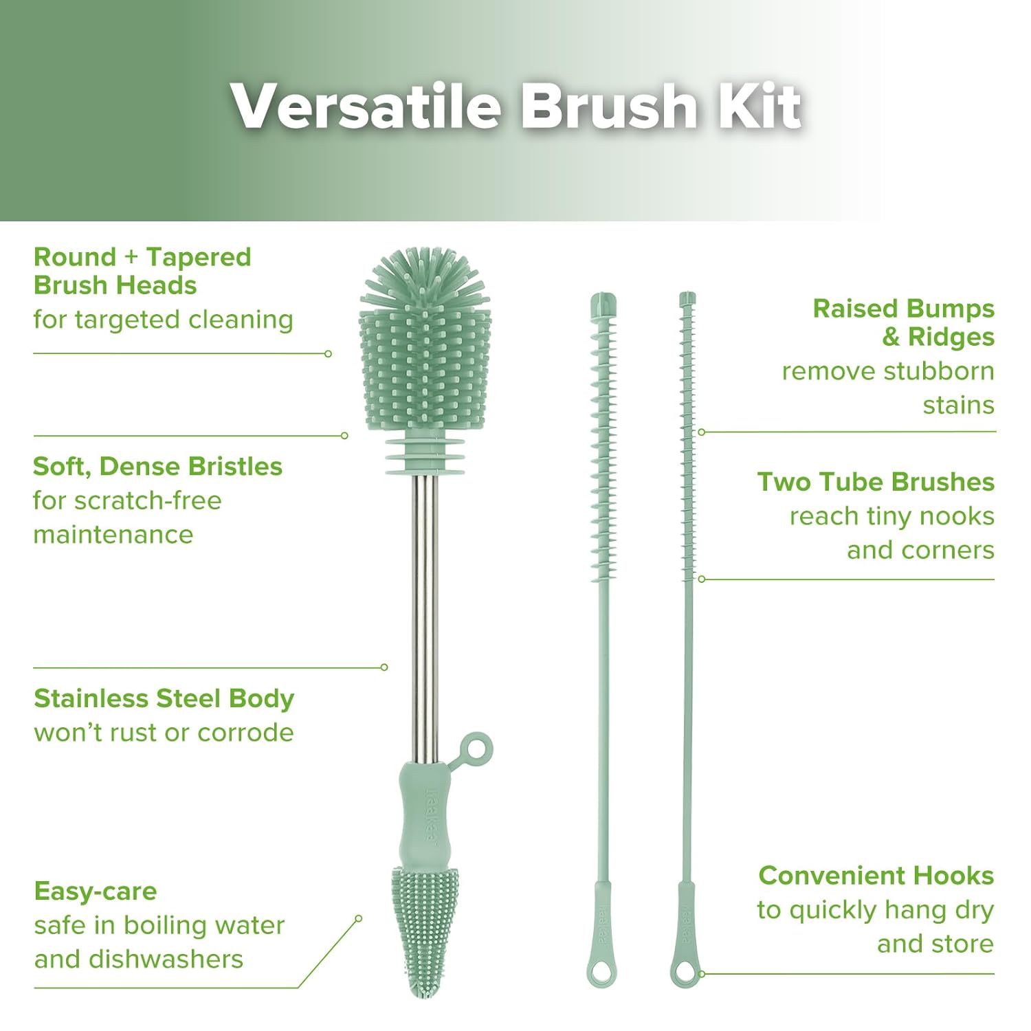 haakaa Silicone Cleaning Brush Kit - Baby Bottle Brush Cleaner for Breast Pump,Nipple,Breast Milk
