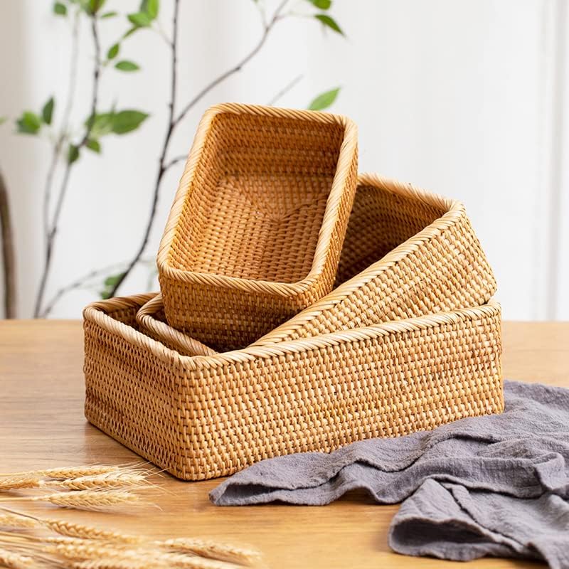 Rattan Storage Baskets, Wicker Baskets for Organizing, Hand Woven Fruit Basket, Decorative Baskets
