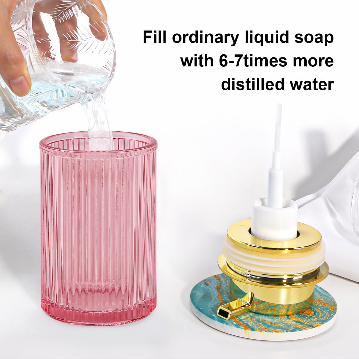 Pink Foaming Soap Dispenser, 12 Oz Glass Foaming Hand Soap Dispenser with Gold Pump, Bathroom