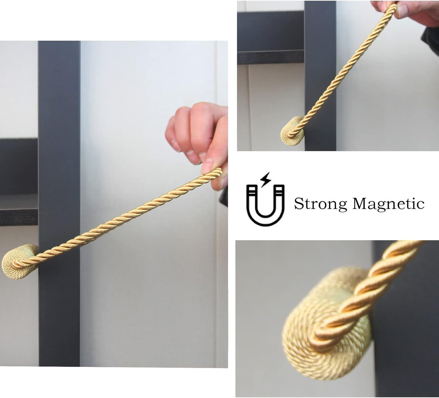Magnetic Curtain Tiebacks 2 Pack Gold Curtain Rope Tieback Curtain Holders for Drapes Modern Tie