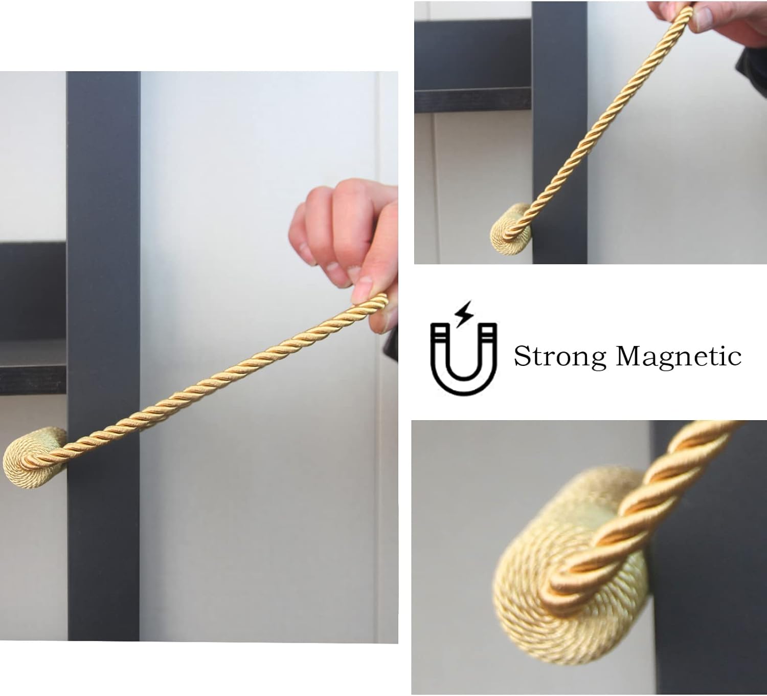 Magnetic Curtain Tiebacks 6 Pack Gold Curtain Rope Tieback Curtain Holders for Drapes Modern Tie