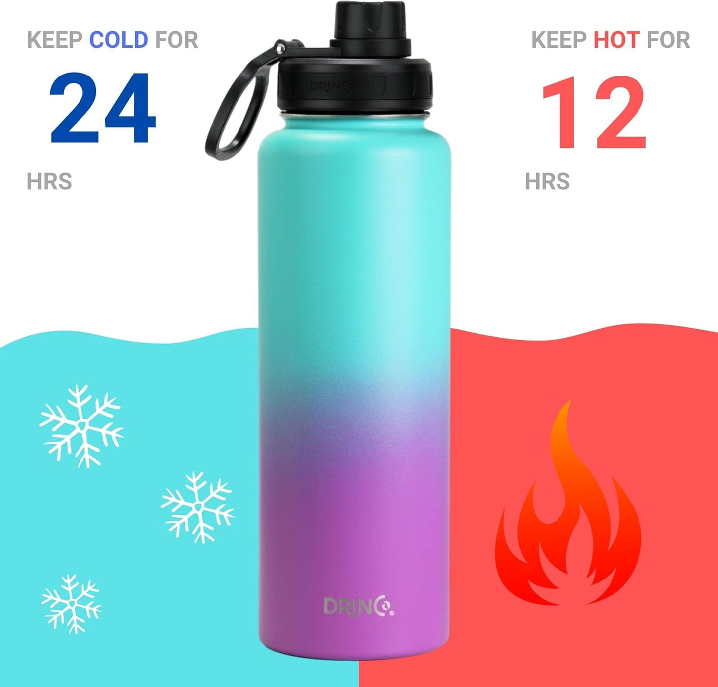 DRINCO Stainless Steel Water Bottle Spout Lid Vacuum Insulated Double Wall Water Bottle Wide Mouth