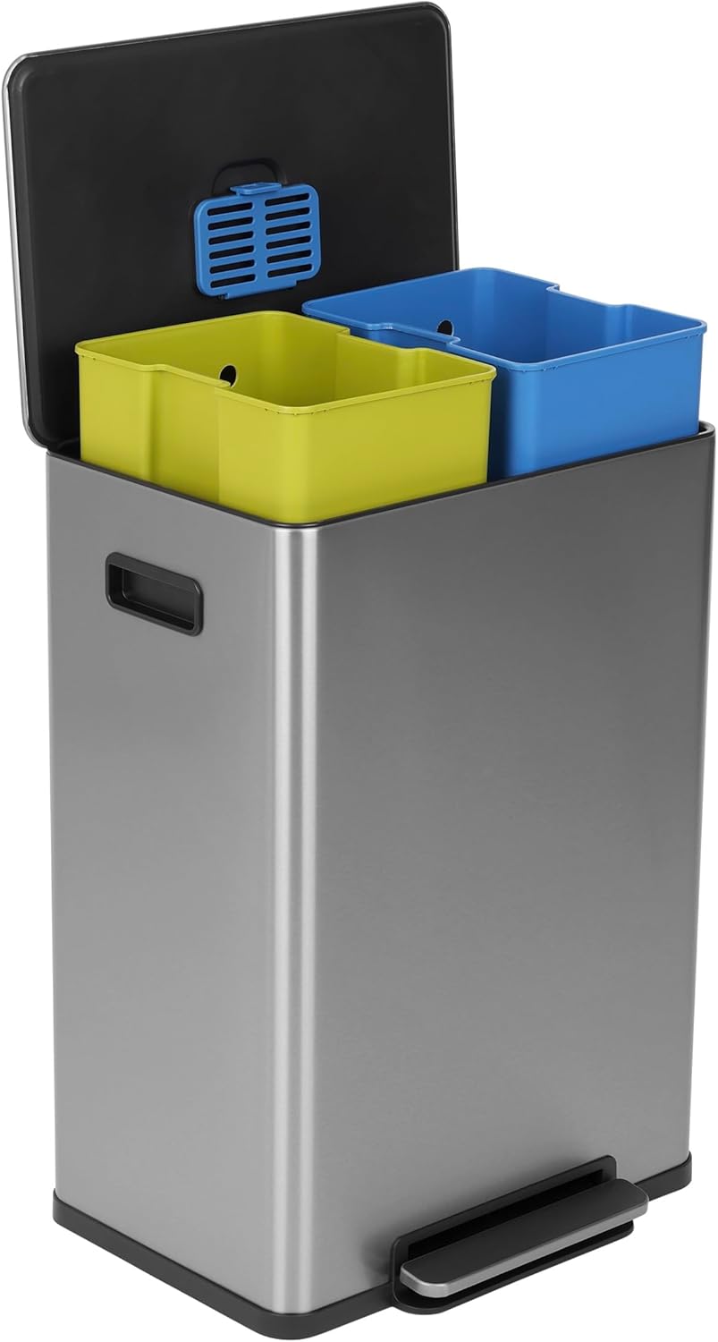 Simpli-Magic 16 Gallon (60L) Step Trash Can – Dual Compartment Kitchen Garbage Can – Waste &