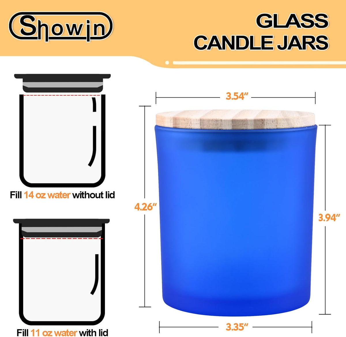 SHOWIN 14 OZ Thick Candle Jars for Making Candles 12 Pcs, 3 Wick Empty Jars with Wood Lids for
