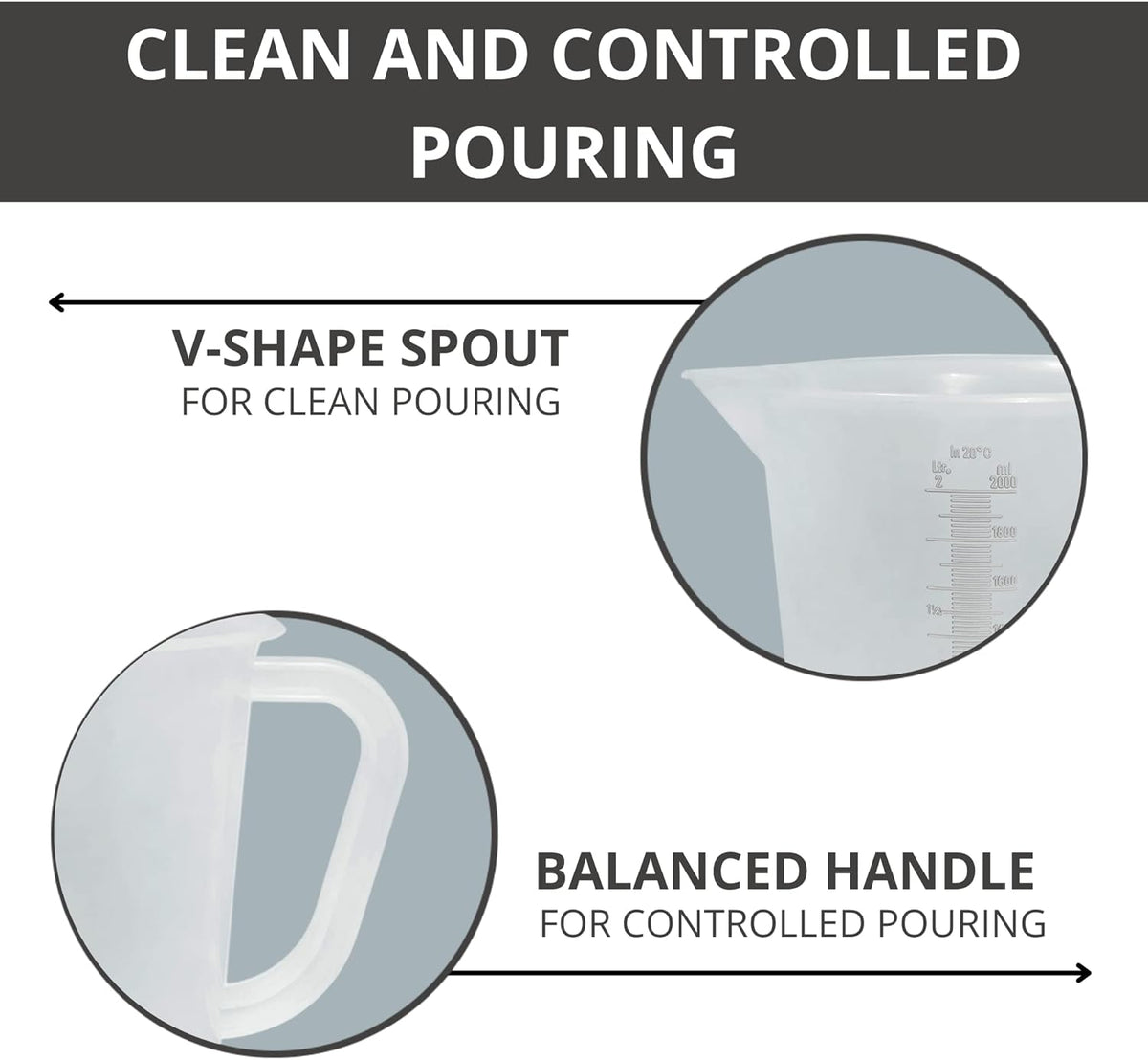 Appletofu Plastic Graduated Measuring and Mixing Pitcher - 2000ml Plastic Graduated Measuring