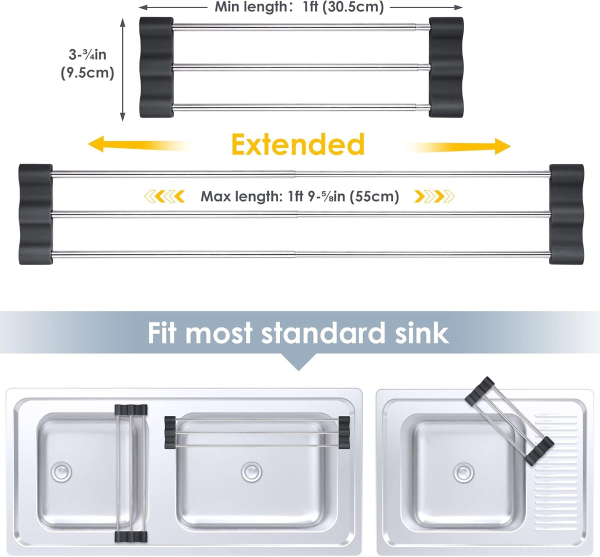 Tomorotec Adjustable Over-The-Sink Kitchen Rack for Dishcloths, Sponges, Bottles and Brushes