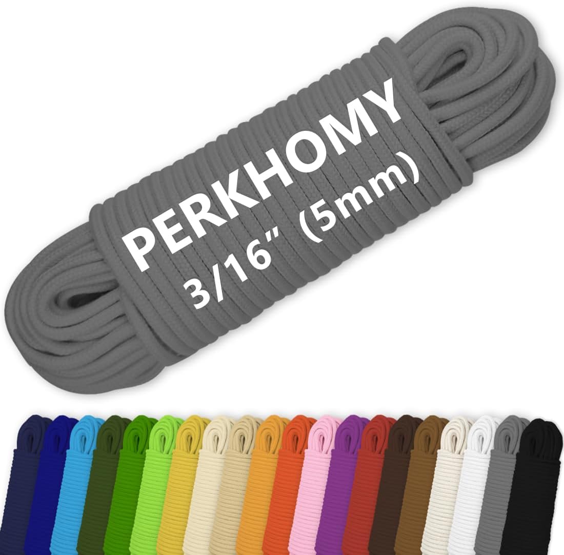 PerkHomy Cotton Rope 3/16" (5mm) 100 ft Multi Purpose Utility Diamond Braided Cord, Natural Cotton