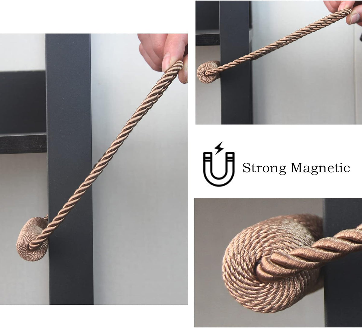 Magnetic Curtain Tiebacks 6 Pack Khaki Curtain Rope Tieback Curtain Holders for Drapes Modern Tie