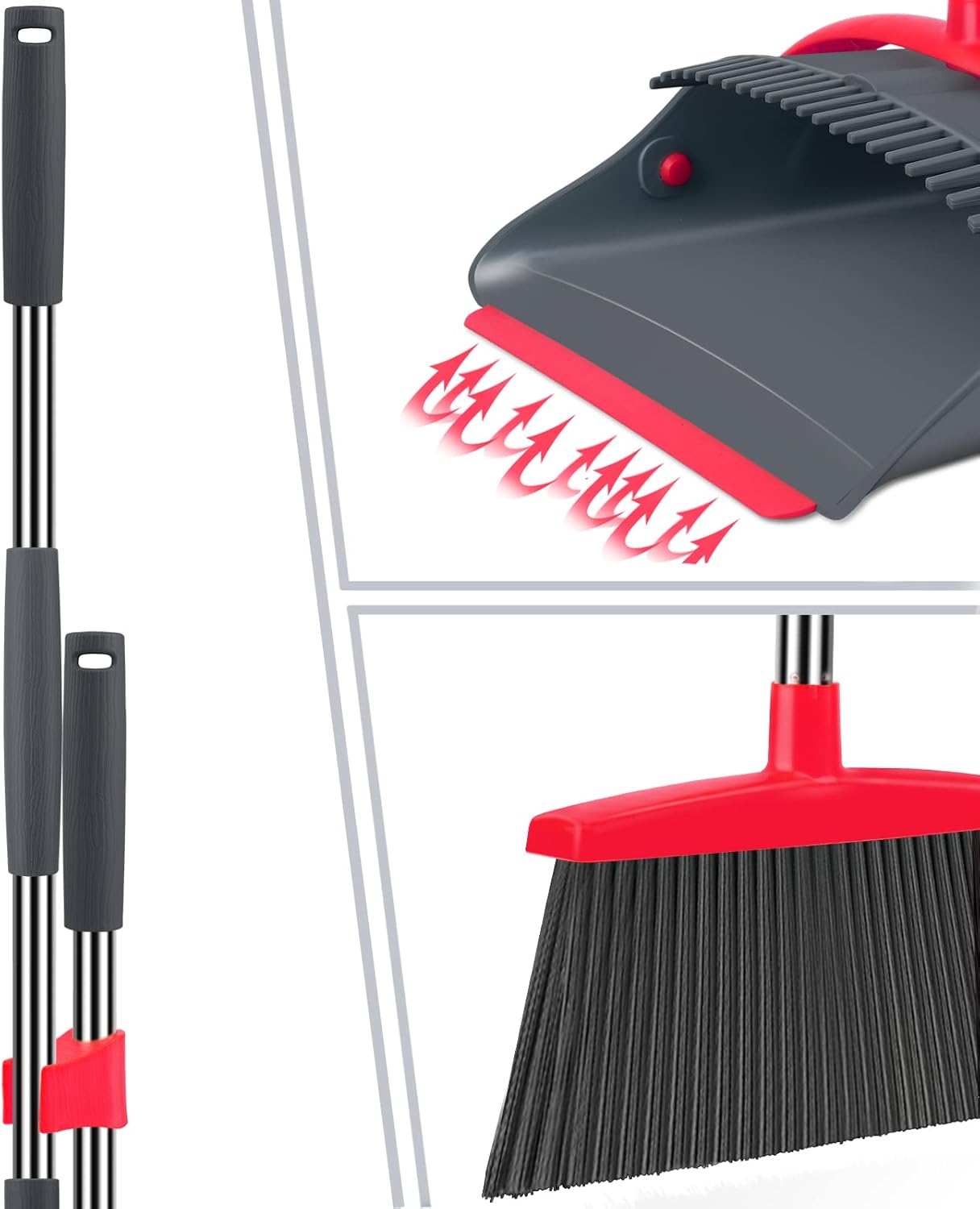 Broom and Dustpan Set,Broom with Dustpan Combo Set Dust pan with Long Handle, for Home Kitchen Room