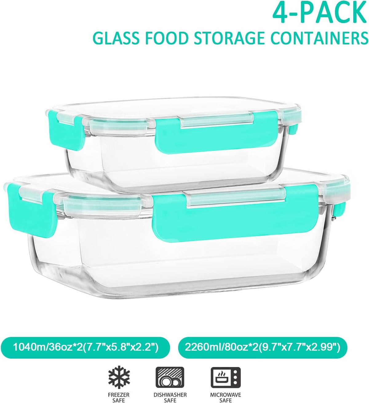 [80 oz & 36 oz]Extra Large Glass Food Storage/Baking Containers Set with Lids, 2 Pack 80 oz(10