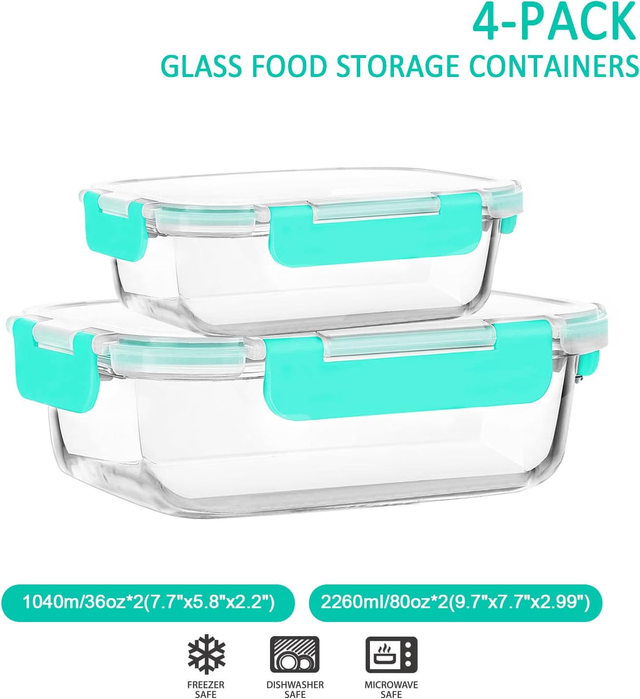 [80 oz & 36 oz]Extra Large Glass Food Storage/Baking Containers Set with Lids, 2 Pack 80 oz(10