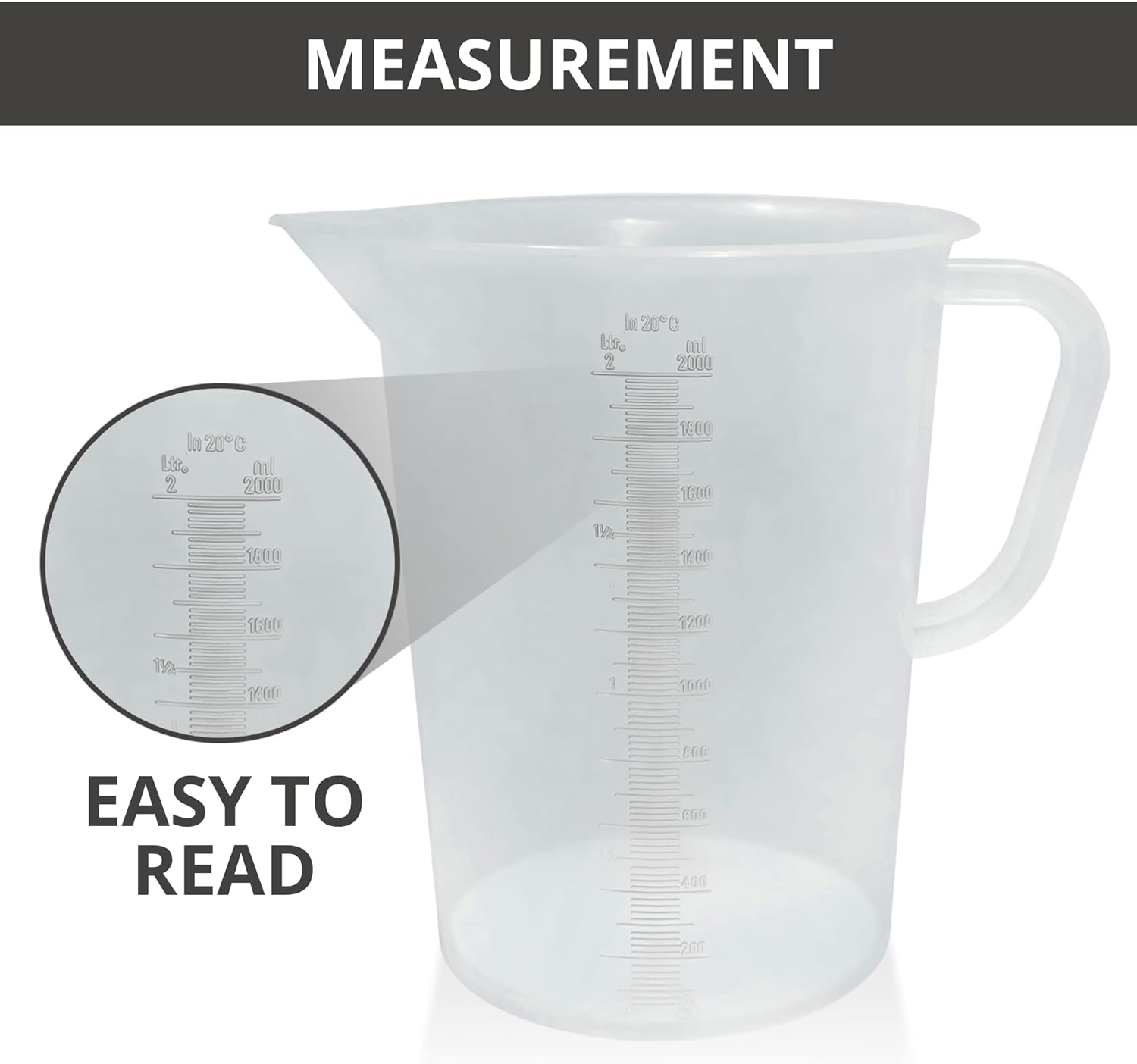 Appletofu Plastic Graduated Measuring and Mixing Pitcher - 2000ml Plastic Graduated Measuring