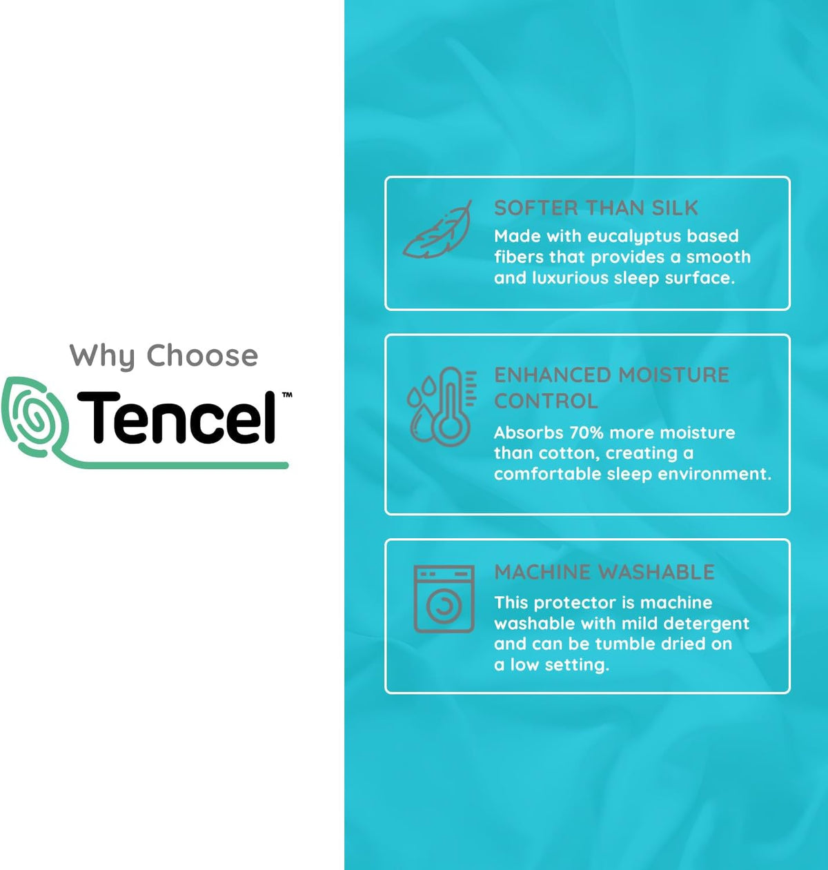 PUREgrace Tencel Mattress Protector (Queen) – Waterproof, Noiseless Cover, Soft and Breathable with