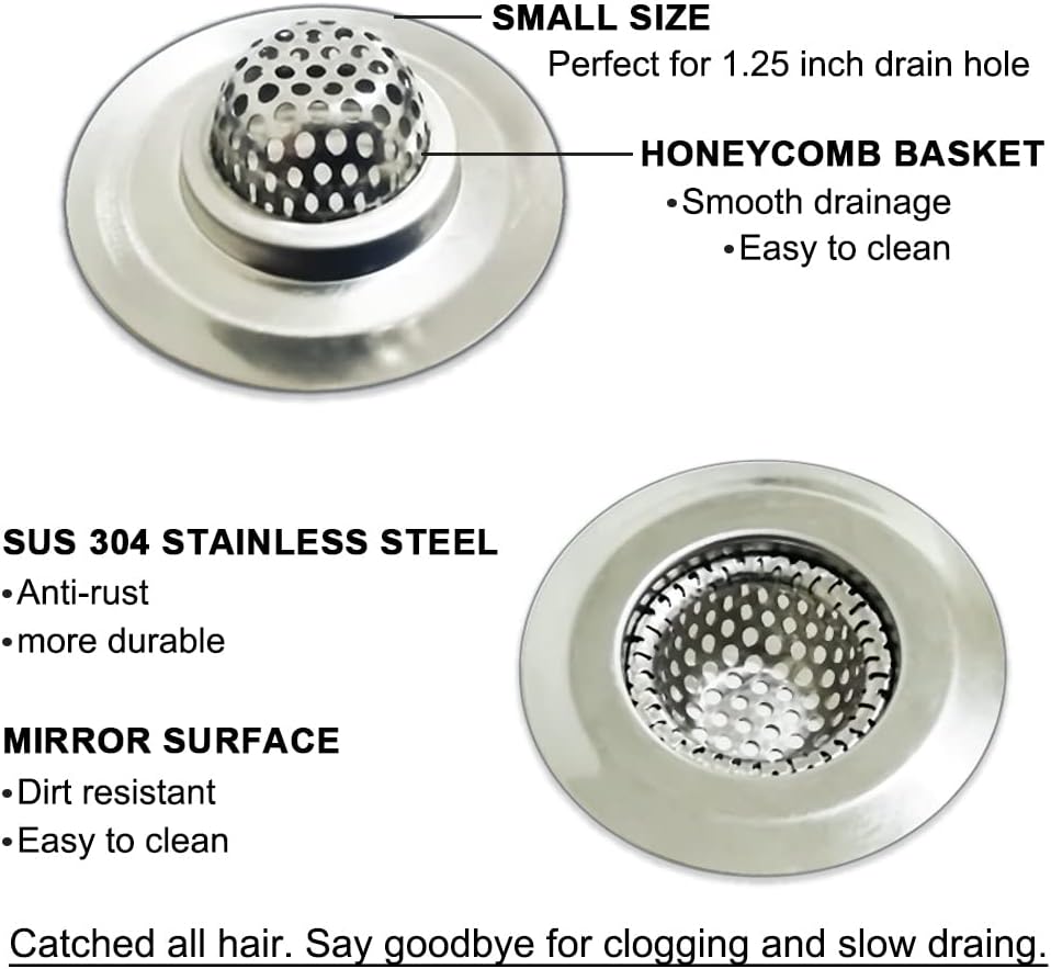 1.25" Small Drain Strainer, Sink Drain Hair Catcher, Bathroom Sink Strainer, 2PCS Drain Mesh