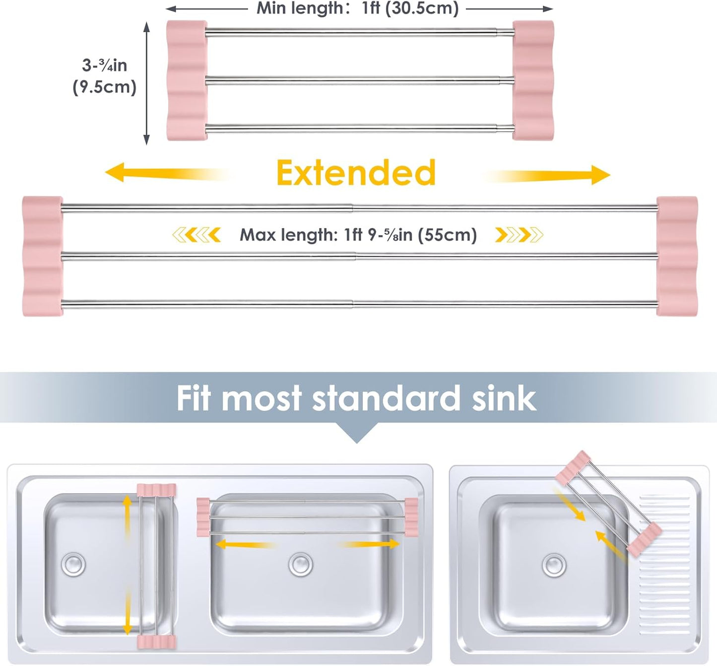 Tomorotec Adjustable Over-The-Sink Kitchen Rack for Dishcloths, Sponges, Bottles and Brushes