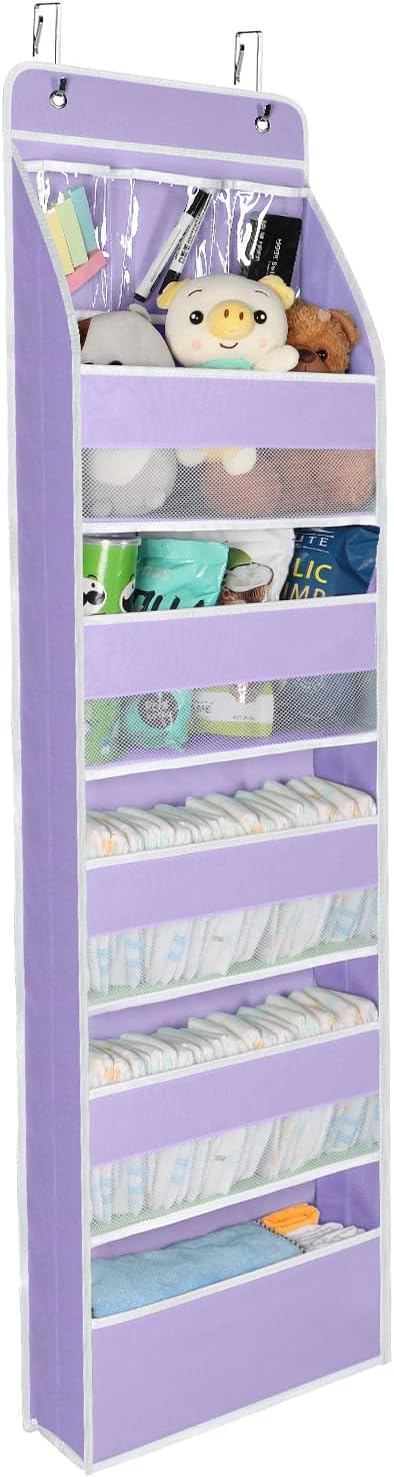 Univivi 6-Shelf Over Door Hanging Organizer Fabric Baby Door Storage with 5 Large Pockets and 3