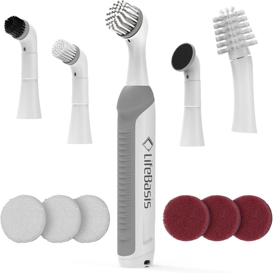 LifeBasis Rechargeable Power Scrubber, Cordless Electric Cleaning Brush, Water Resistant Small
