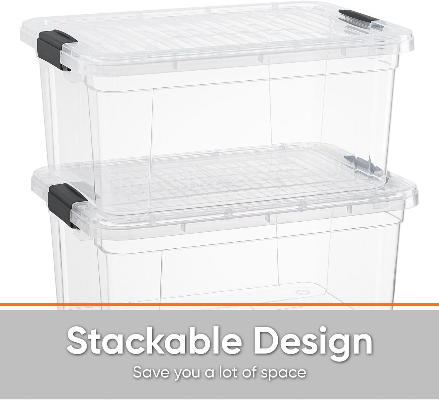 Superio Storage Bins with Lids- 4 Pack, 6.6 Qt Clear Boxes for Organizing, Stackable Plastic