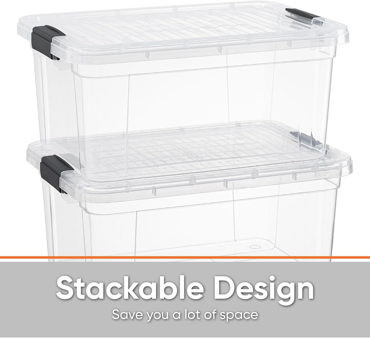 Superio Storage Bins with Lids- 2 Pack, 1.85 Qt Clear Boxes for Organizing, Stackable Plastic