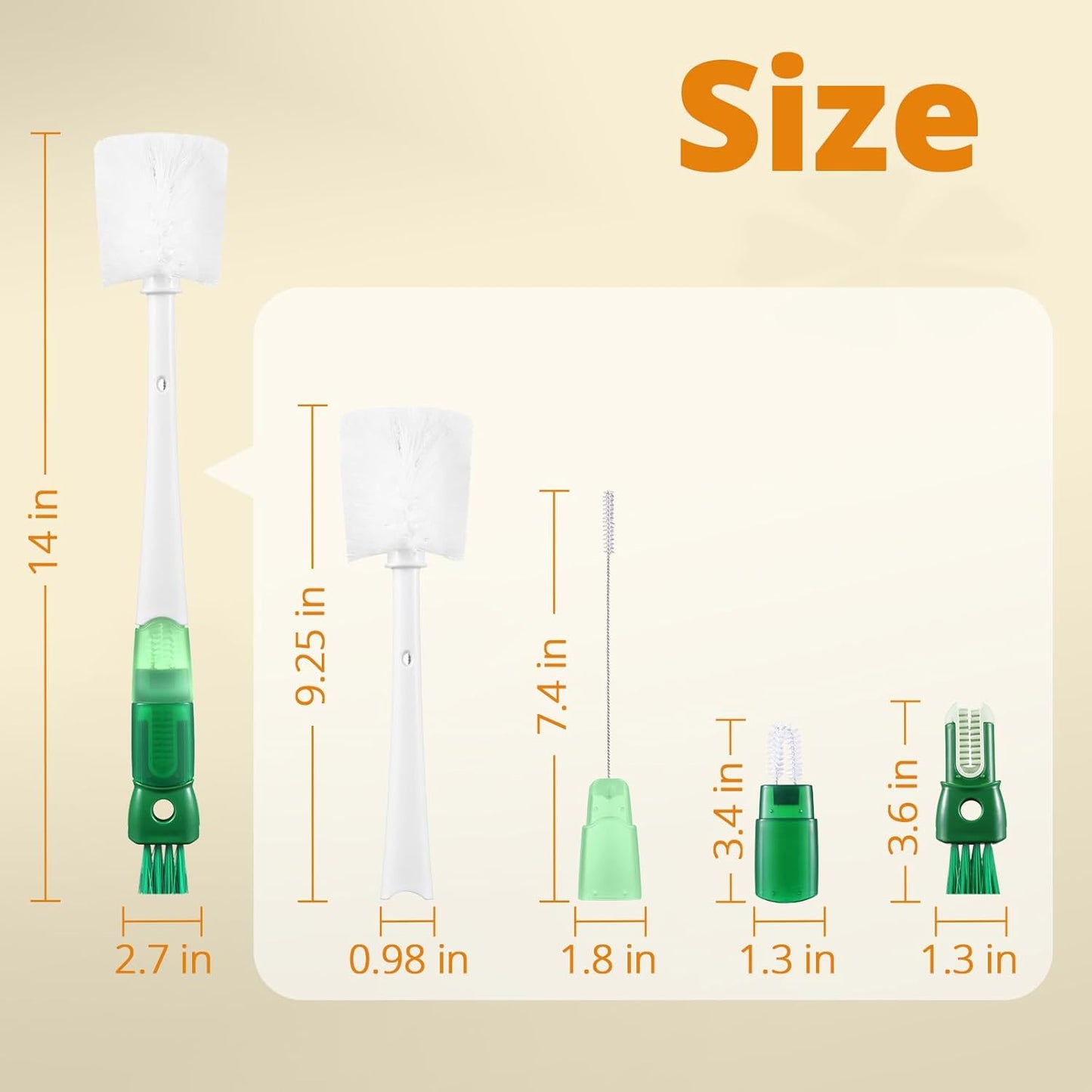 OUTXE 5 Pack Bottle Brush Set, 5-in-1 Multifunctional Water Bottle Cleaning Brush 2 Pack, with