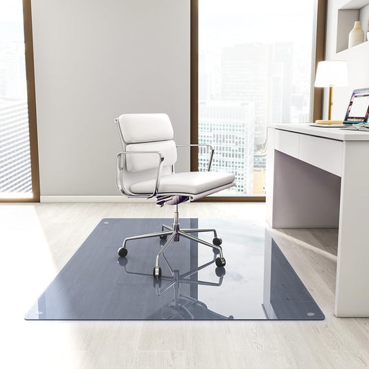 [Tempered Glass] 46" x 55" Glass Chair Mat, Heavy Duty Hard Tempered Glass Mat with Round Corner