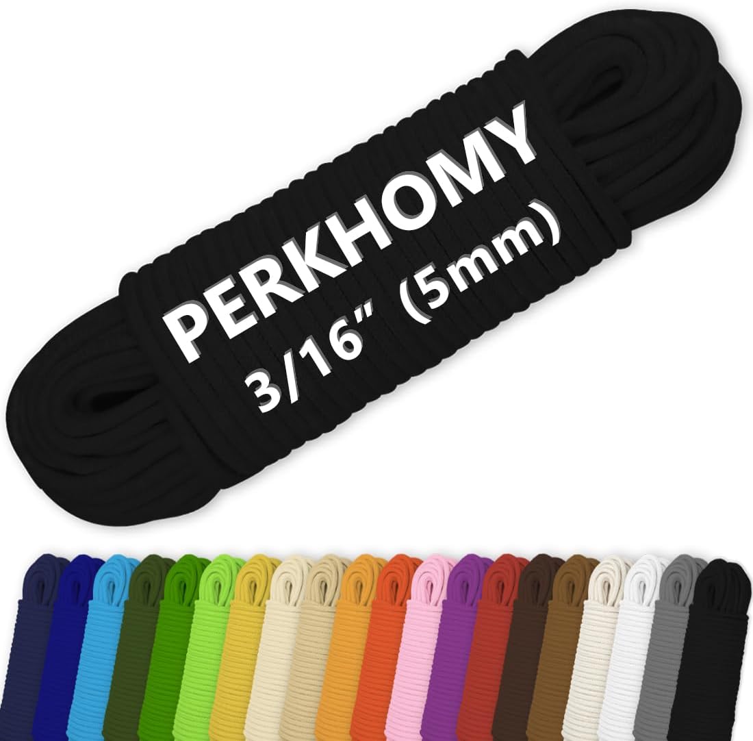 PerkHomy Cotton Rope 3/16" (5mm) 100 ft Multi Purpose Utility Diamond Braided Cord, Natural Cotton