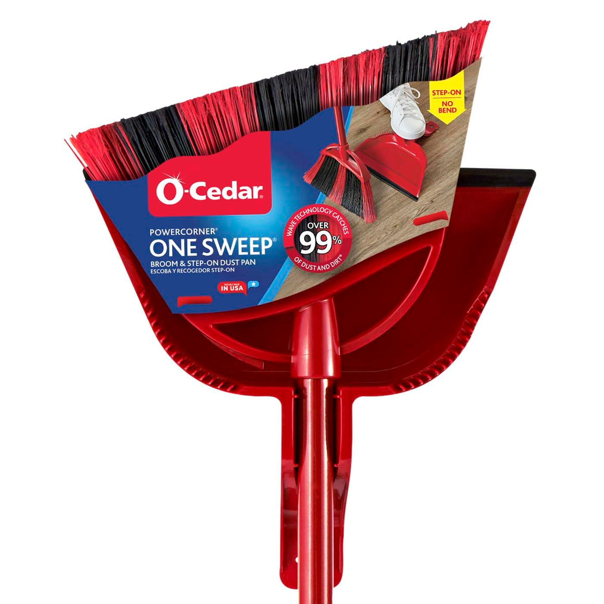O-Cedar One Sweep Broom & Step-On Dustpan Set | Patented Wave Bristles Remove Over 99% of Dirt in