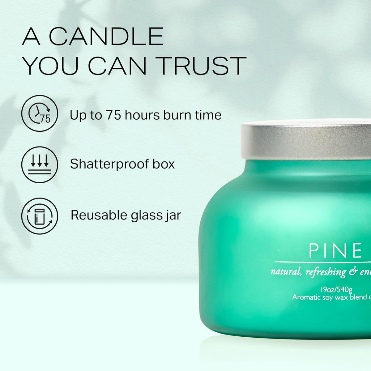 Pine Candle Large Volcano Jar -19oz 4"x5" Giant Candle with Wooden Wick, Gold Leaf Foil Gift Box &