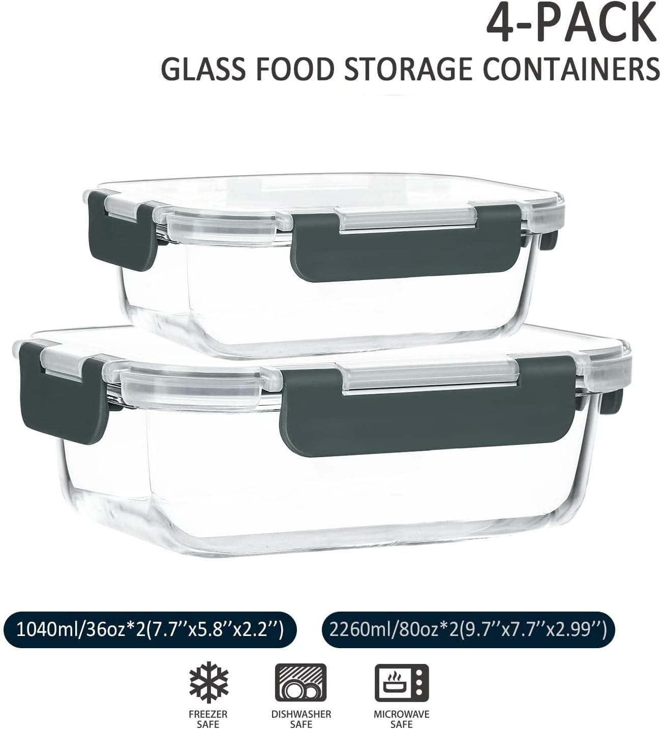 M MCIRCO [80 oz & 36 oz Extra Large Glass Food Storage/Baking Containers Set with Lids, 2 Pack 80