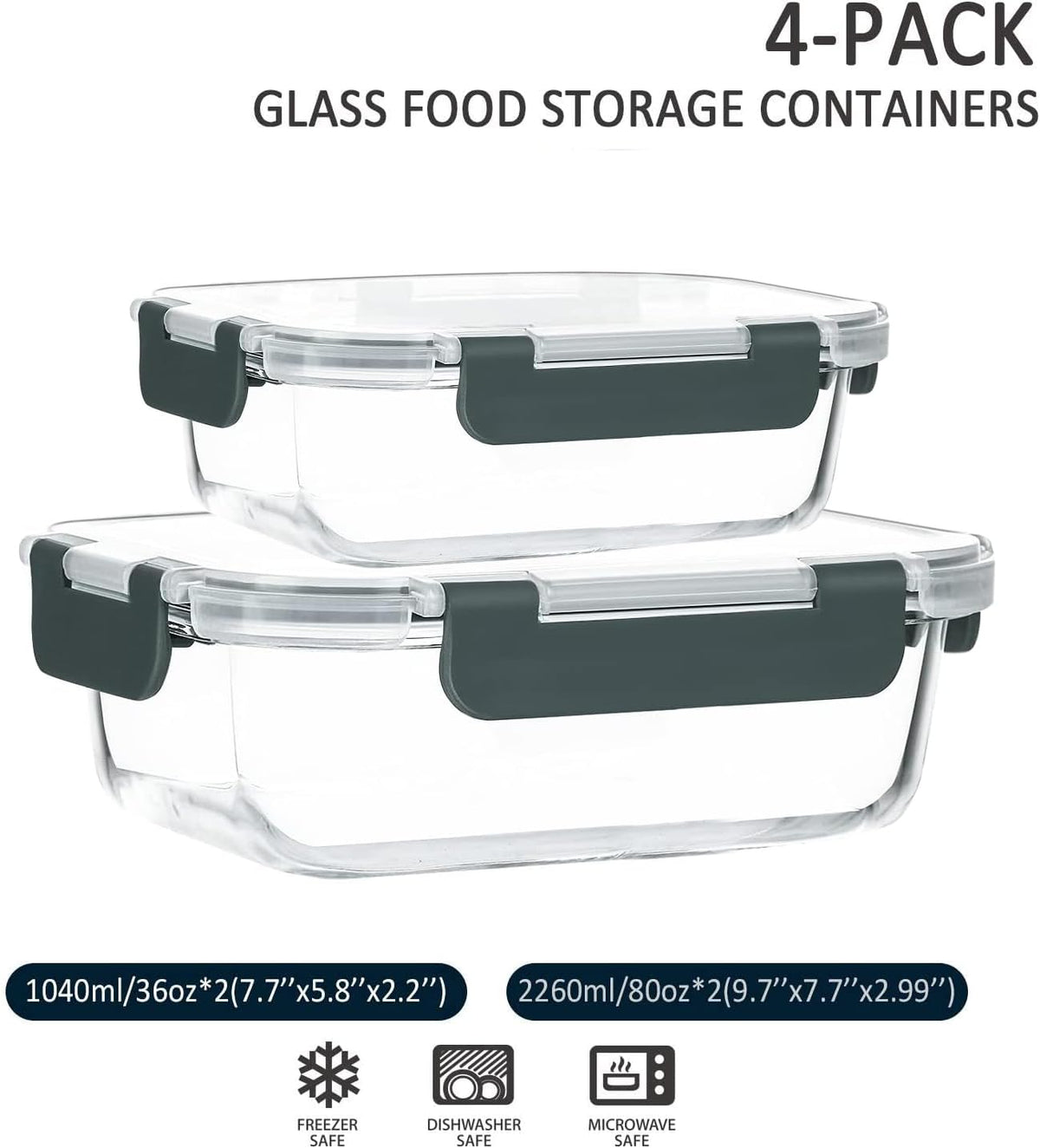 M MCIRCO [80 oz & 36 oz Extra Large Glass Food Storage/Baking Containers Set with Lids, 2 Pack 80