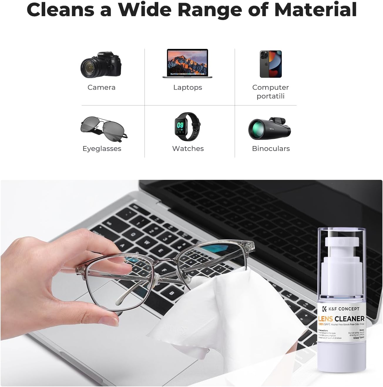 K&F CONCEPT Spray and Microfiber Lens Cleaner Care Kit, Non-Flammable Camera Lens Cleaner and