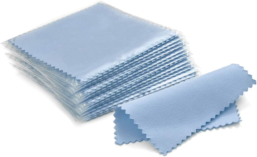 SEVENWELL 50pcs Jewelry Cleaning Cloth Blue Polishing Cloth for Sterling Silver Gold Platinum Small