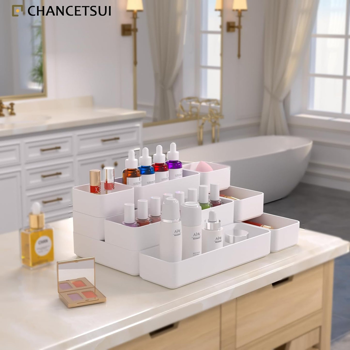9 Pcs Stackable Drawer Organizer Trays Set, Multifunctional Stackable Storage Trays for Vanity