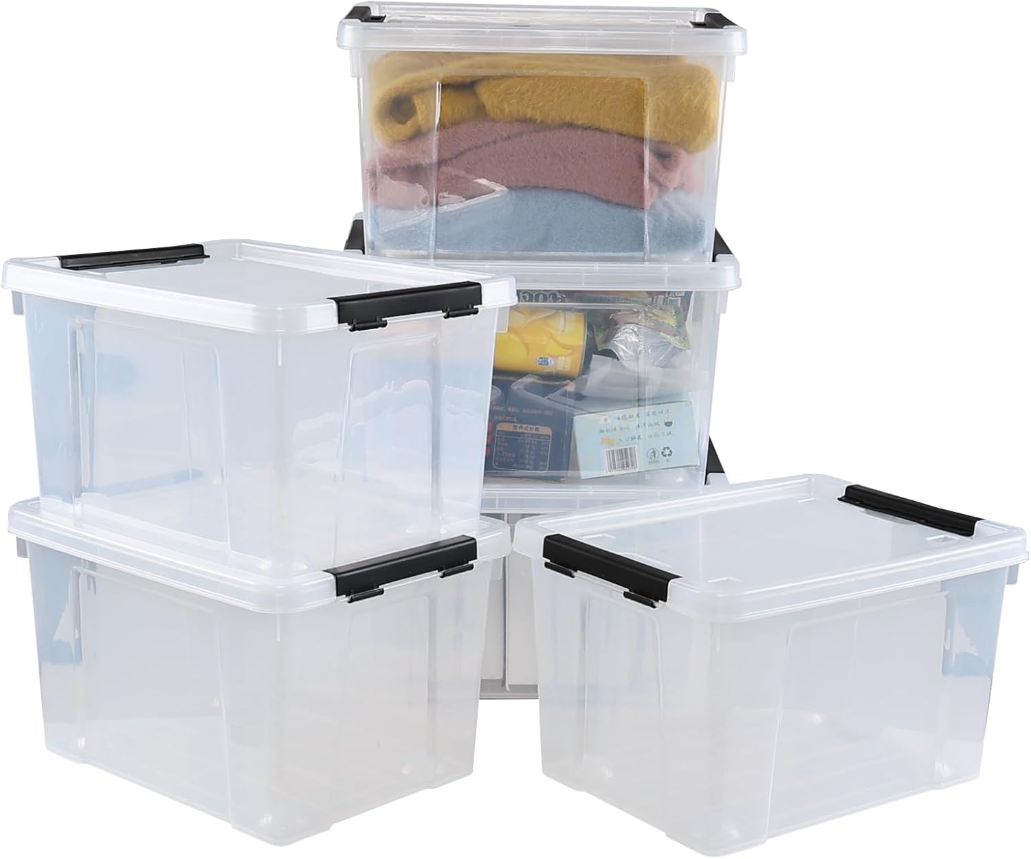 Pekky 22 Qt Clear Plastic Storage Bins with Lids and Wheels, 6 Packs Plastic Latching Container Box