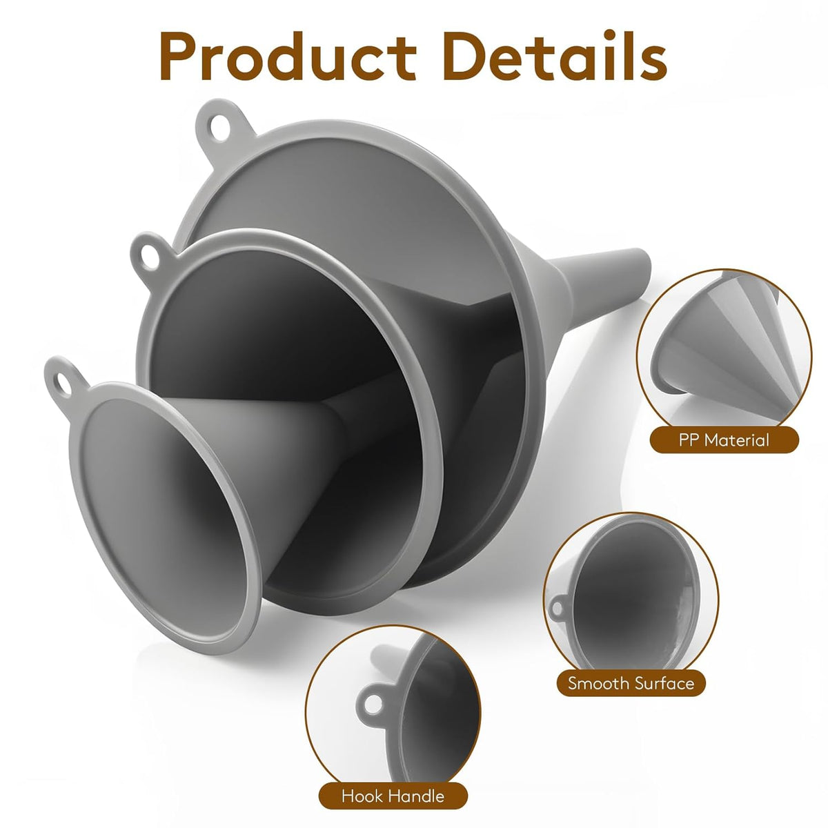 3Piece Plastic Kitchen Funnel Set, Multifunctional Funnels for Filling Bottles Canning Car Oil