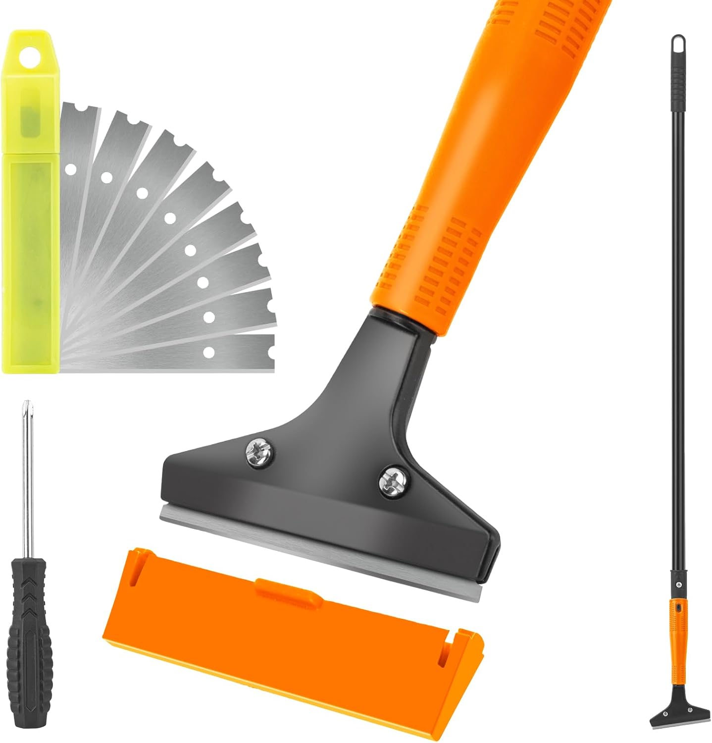 KeFanta Razor Blade Floor Scraper, 4" Wide Heavy Duty Scraper Tool with 45.7" Long Handle, 10PCS