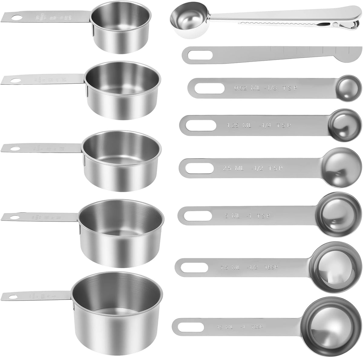 13PCS Measuring Cups and Spoons Set Stainless Steel Measuring Spoons and Cups Stackable Measuring