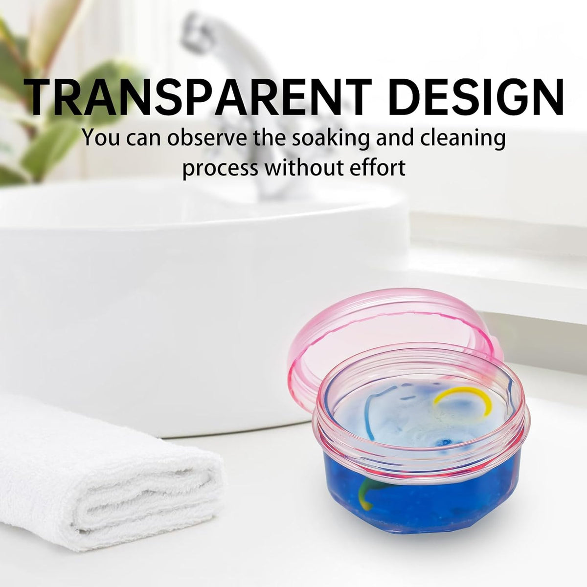 Denture Bath Case Denture Cleaning Cup with Lid Leak Proof, False Teeth Holder Mouthguard Storage