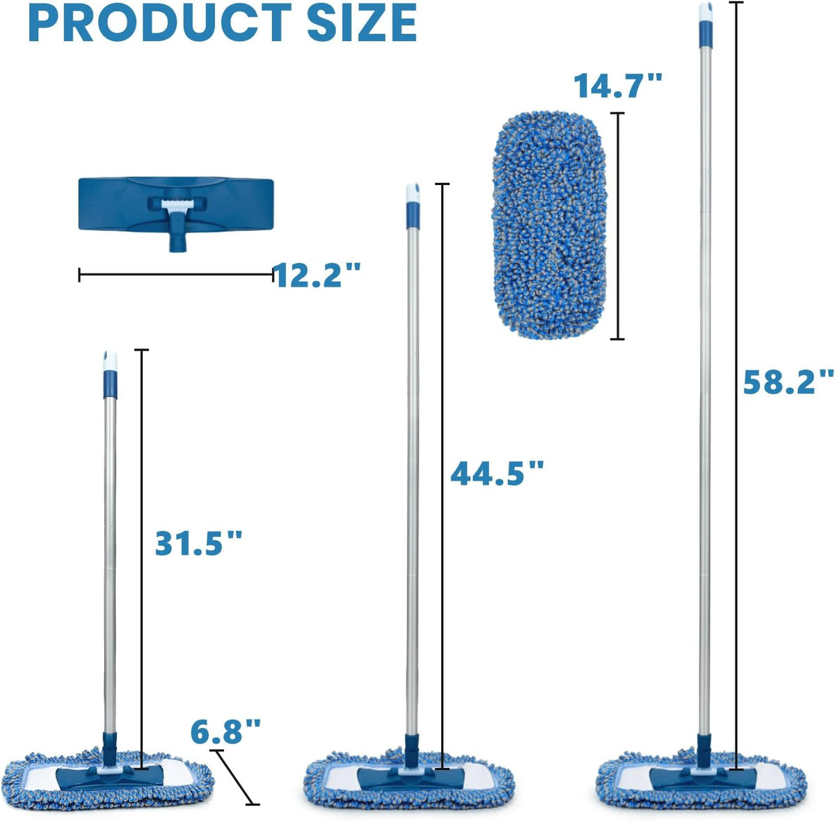 MAVRIZ Dust Mop for Hardwood Floor Washable Wet and Dry Mop with 58" Long Handle, 360° Rotating