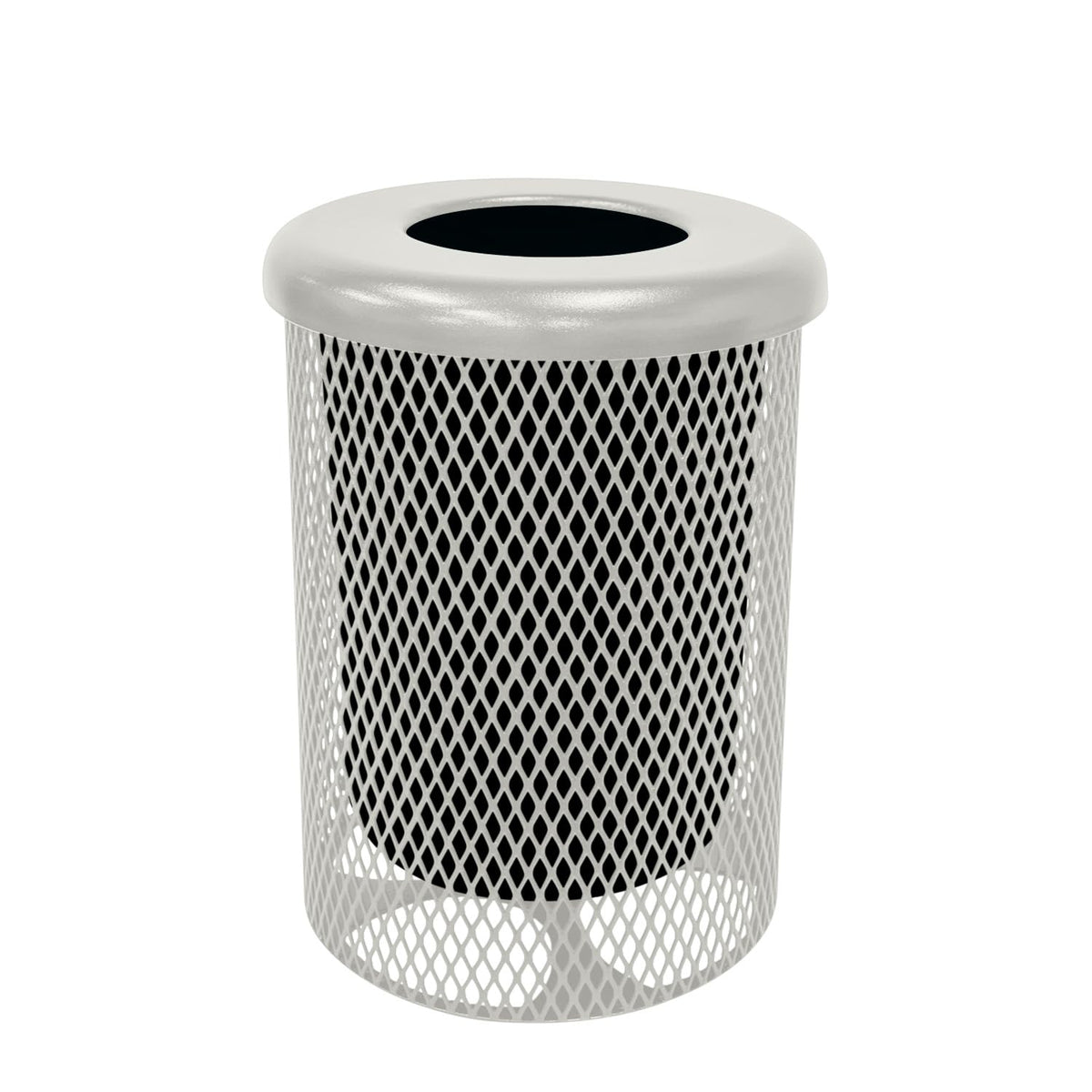 COATEDOUTDOORFURNITURE RFT-TXTGRY Heavy Duty Round Trash Receptacle with Flat Top, Liner Included