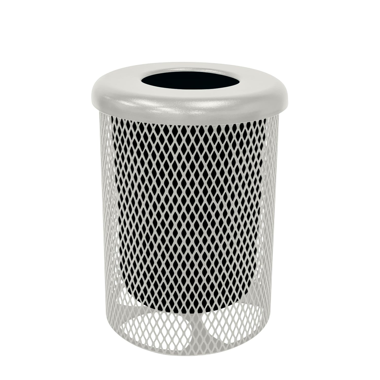 COATEDOUTDOORFURNITURE RFT-TXTGRY Heavy Duty Round Trash Receptacle with Flat Top, Liner Included