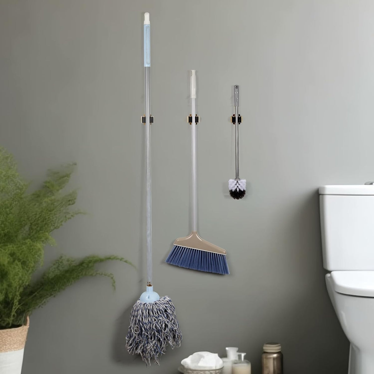 4pcs Anti-Slip Broom and Mop Holder,Wall Mounted Utility Rack with Screws,Stainless Steel Heavy