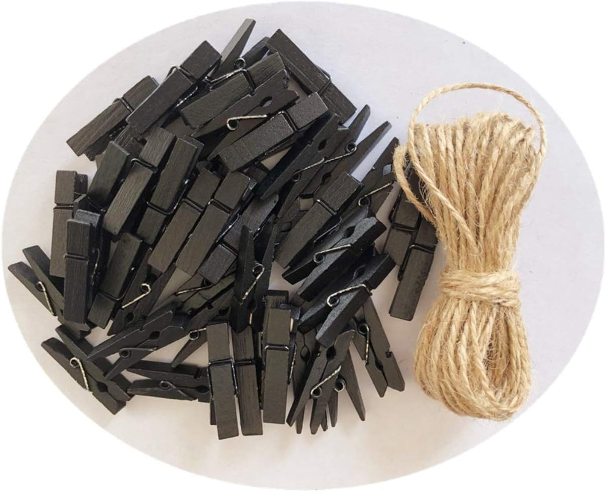 DurReus Wood Clothespins to Hang Photos School Projects 1.5 Inch Clothes Clips with Jute Twine