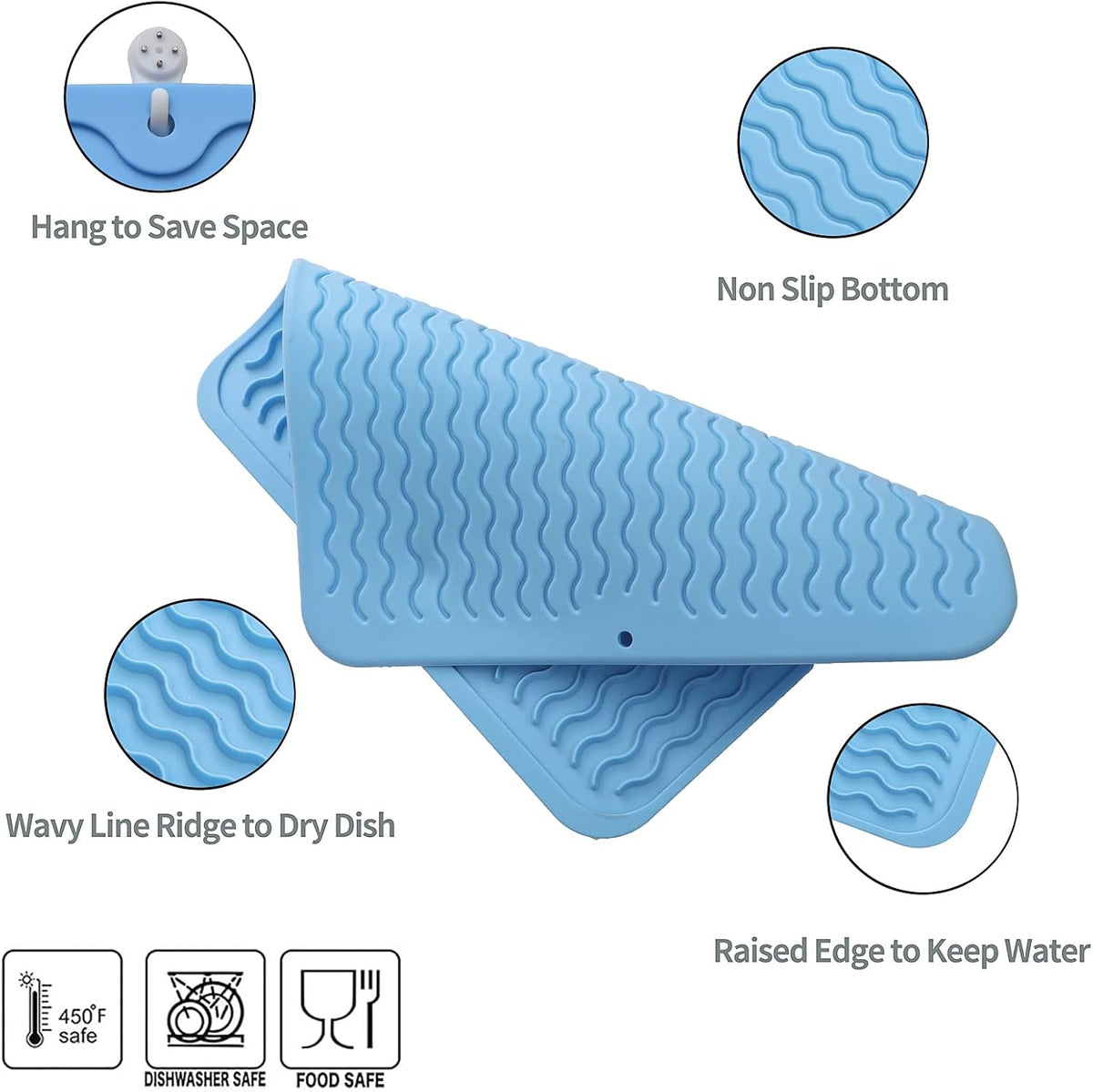 Silicone Dish Drying Mat for Multiple Usage,Easy clean,Eco-friendly,Heat-resistant Silicone Mat for