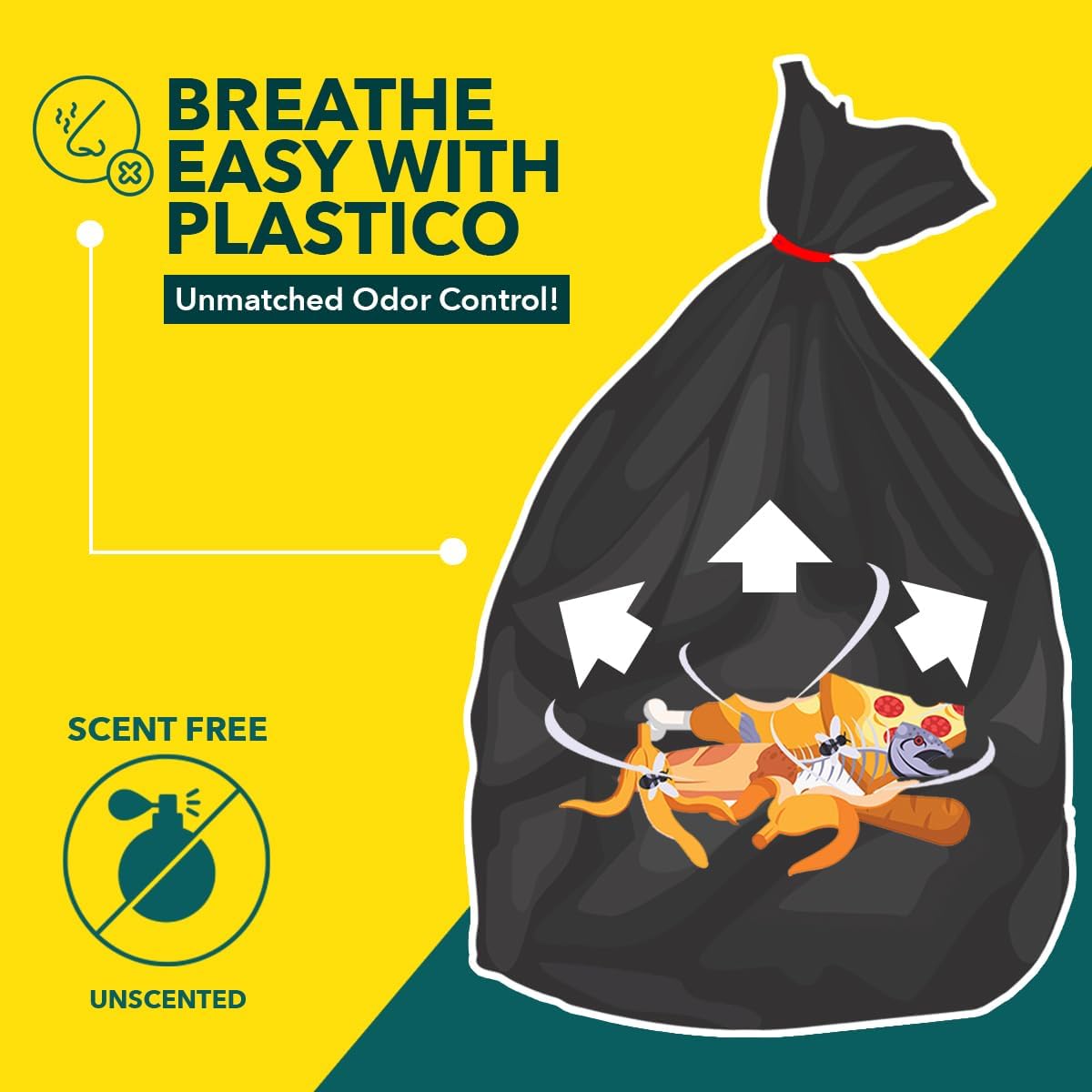 Plastico Extra Tall Kitchen Trash Bags - 18 Gallon, Black, 36 Garbage Bags, Extra Strong, Easy