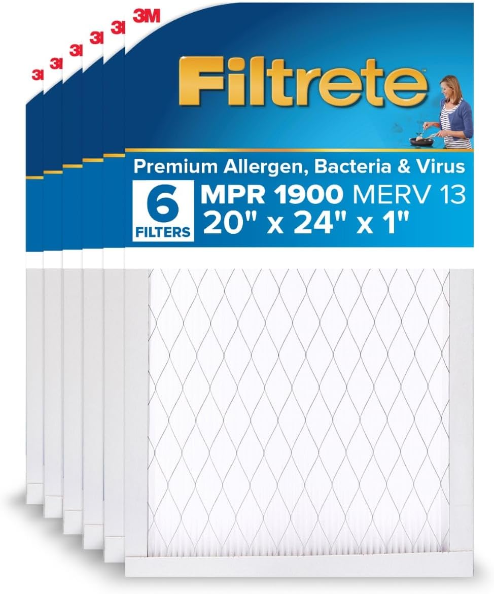 Filtrete 20x24x1 AC Furnace Air Filter, MERV 13, MPR 1900, Premium Allergen, Bacteria & Virus