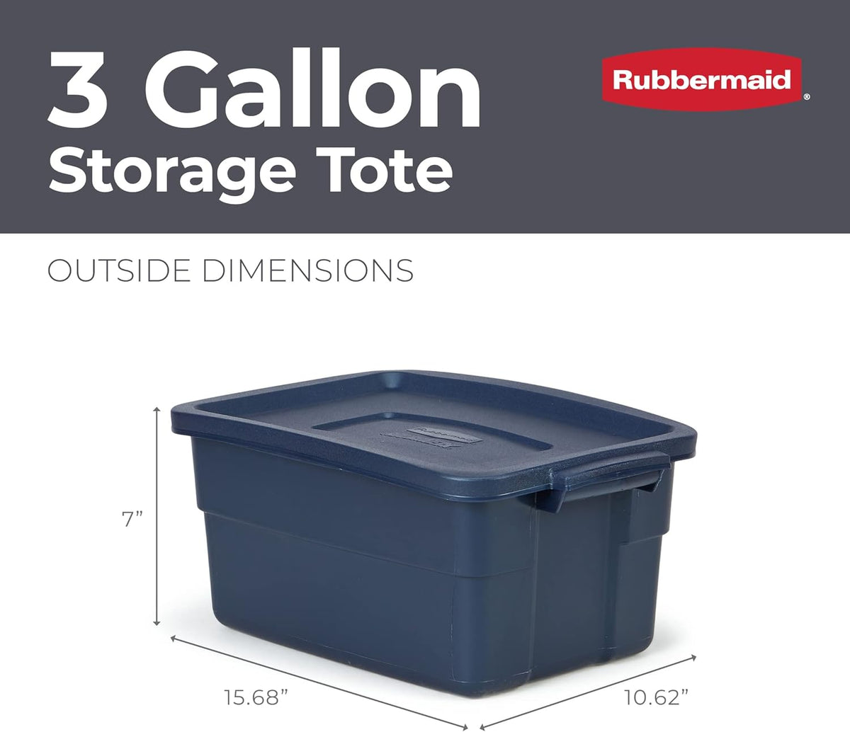 Rubbermaid Roughneck Tote 3 Gal, 6 Pack, Made in USA, Dark Indigo Metallic, Rugged Plastic