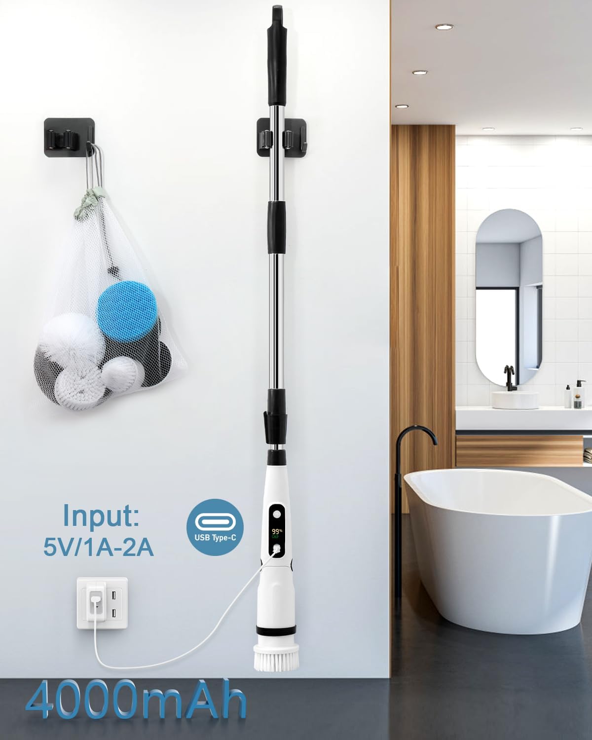 IEZFIX Electric Spin Scrubber, Bathroom Power Shower Scrubber Cleaning Brush for
