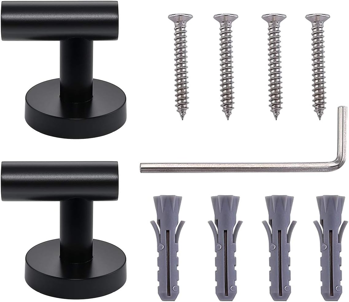 TASTOS Matte Black Bathroom Towel Coat Hook Stainless Steel, 2 Pack Robe Clothes Cabinet Closet
